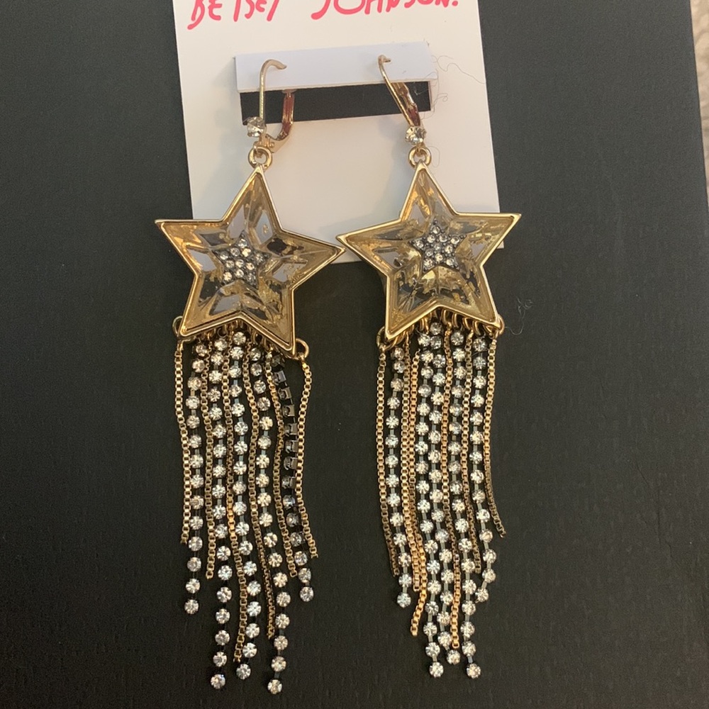 NWT $58 Betsey Johnson Celestial Fringe Chandelier Earrings - Picture 4 of 7